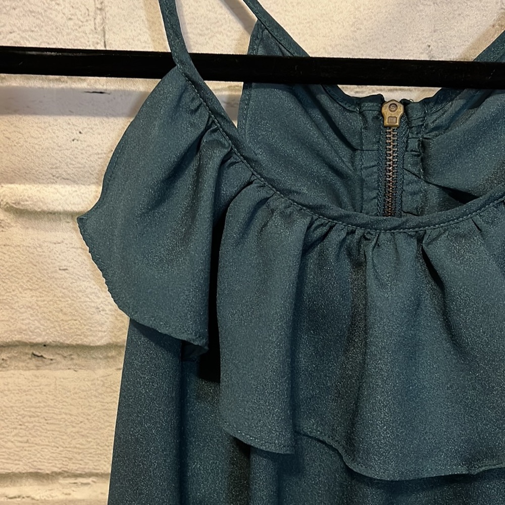 Forest Green Ruffle Racerback Tank Blouse - Picture 2 of 4